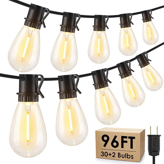 96FT LED Outdoor String Lights, Waterproof Patio Lights by Larkvue