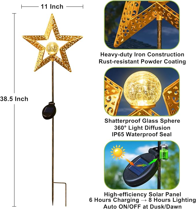 Star Solar Lights Garden Outdoor Decor Waterproof Metal Solar Stakes Lights - Image 5