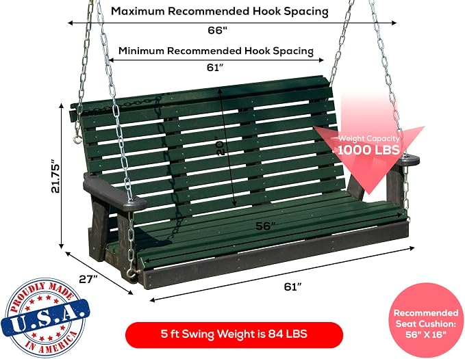Poly Lumber Wood 5FT Porch Swing Amish Craftsmandship Made in USA HDPE - Image 2