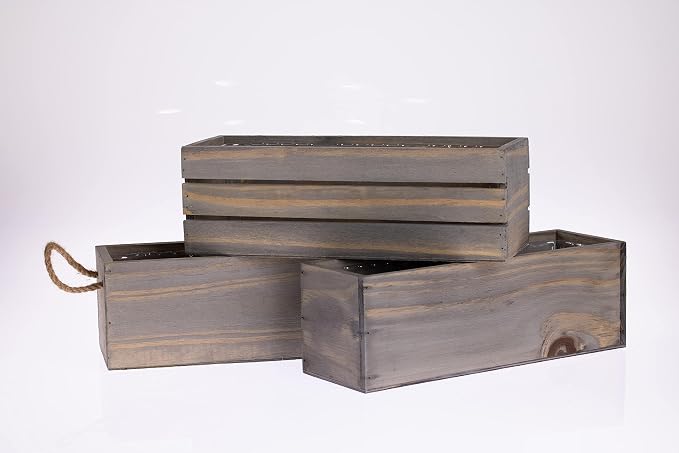 Wooden Planter Box with Handle I Rustic Barn Wood, Plastic Liner l Garden Decor - Image 5