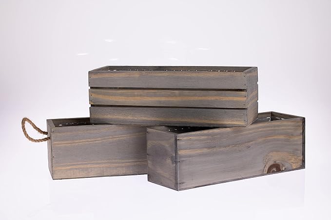 Wood Planter Box with Wine Crate Styled, 12x4 Inch Rectangular, Rustic Barn Wood - Image 7