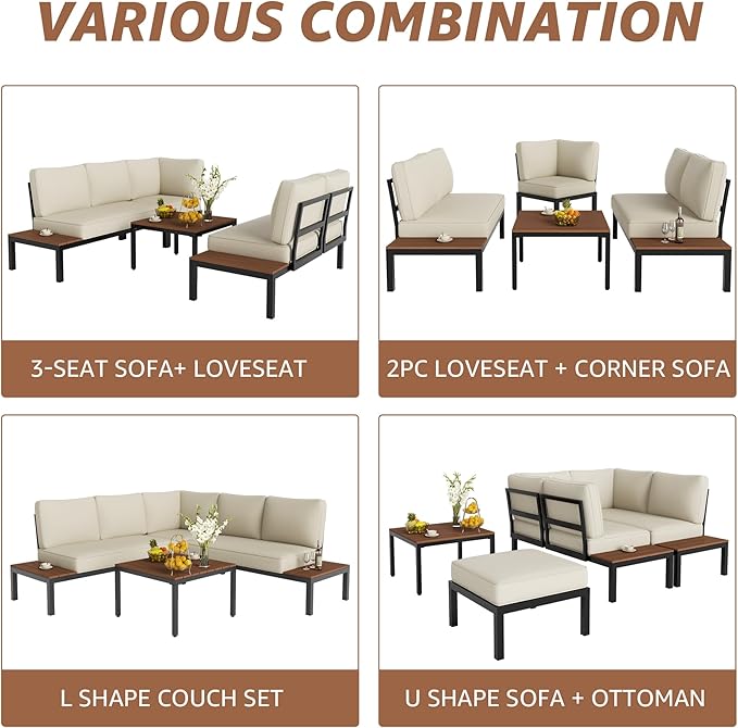 NATURAL EXPRESSIONS Outdoor Furniture Set, L Shape Patio Sectional, Metal - Image 3