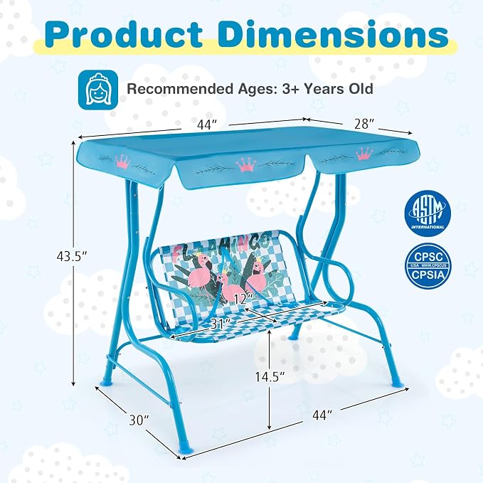 Costzon Kids Porch Swing, All-Weather Patio Swing Bench Hammock w/Adjustable - Image 6