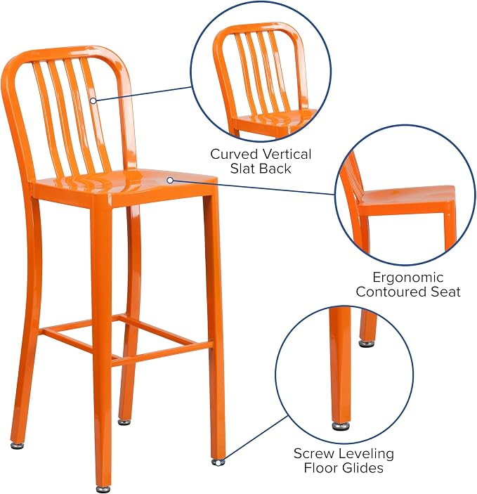 Flash Furniture Commercial Grade 30" High Orange Metal Indoor-Outdoor Barstool - Image 6