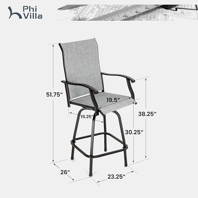 PHI VILLA Outdoor Swivel Patio Bar Stools Set of 6, 30 Inch Bar Height Tall - Image 3