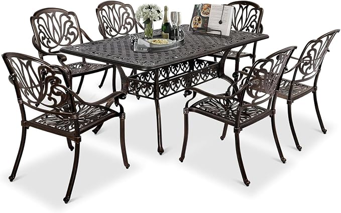 VINGLI 7-Piece Outdoor Dining Set, Cast Aluminum Patio Furniture Set by VINGLI