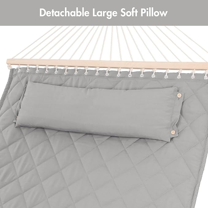ANOW Heavy Duty Hammock with Spreader Bars and Detachable Pillow, 2 Person - Image 8