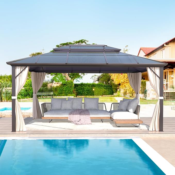 EROMMY 12'x16' Gazebo Polycarbonate Double Roof Pavilion Gazebo Outdoor - Image 9
