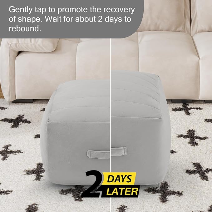 MeMoreCool Square Stuffed Pouf Ottoman Foot Rest, Floor Pouf Foot Stool - Image 7