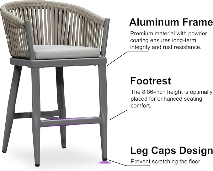 PURPLE LEAF Outdoor Counter Height Bar Stools Set of 2 Patio Metal Modern - Image 7
