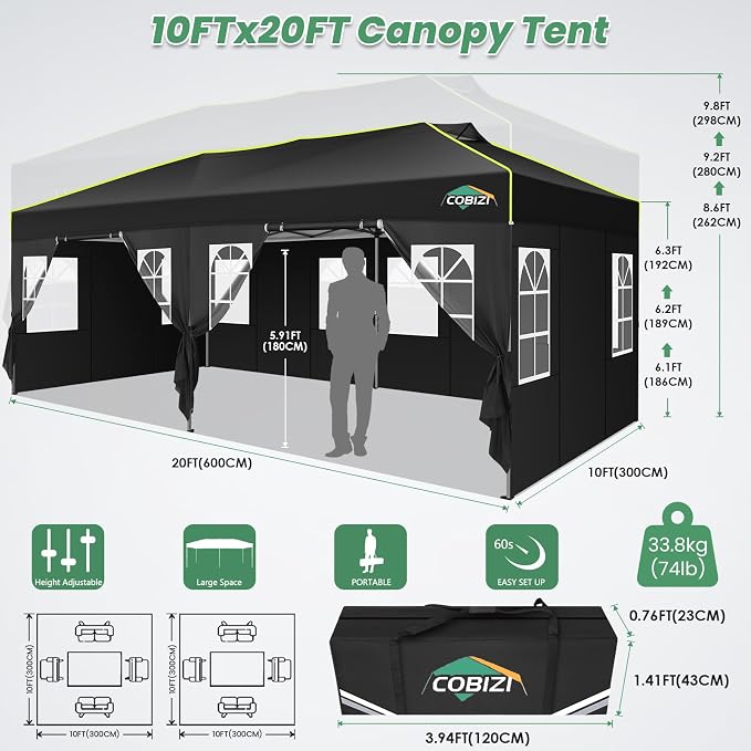 COBIZI 10x20 Pop Up Canopy Tent - Image 3