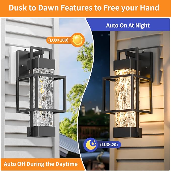 Hotsonic 2 Pack Dusk to Dawn Outdoor Porch Light Fixtures Wall Mount, - Image 2