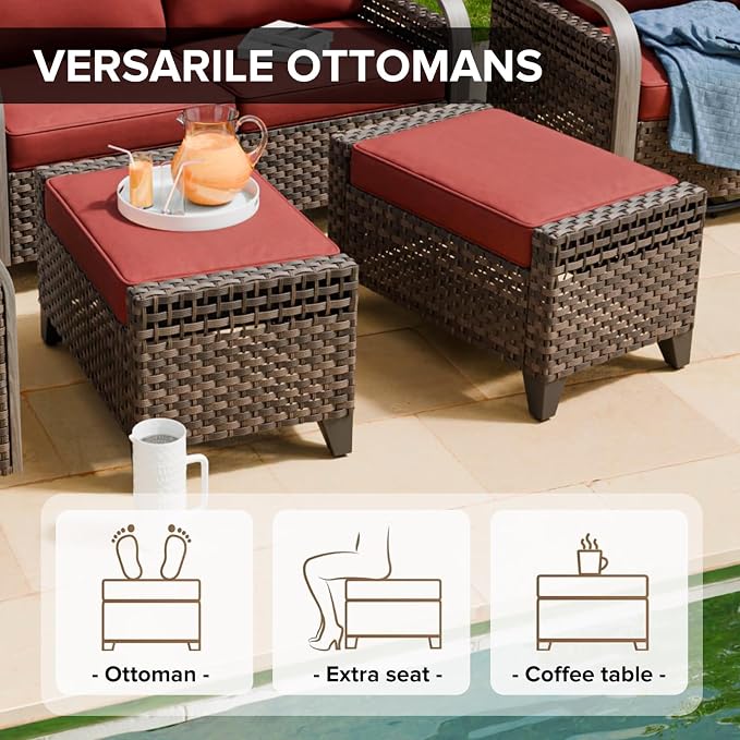 COOS BAY Modern 2 Piece Wicker Outdoor Ottomans, Patio Ottoman Foot Rest Set - Image 6
