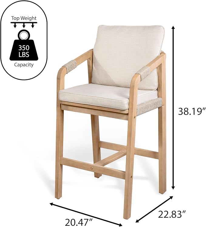JONATHAN Y BSL1200A-SET2 Porto Modern Coastal Tub Roped Acacia Wood Outdoor Bar - Image 3