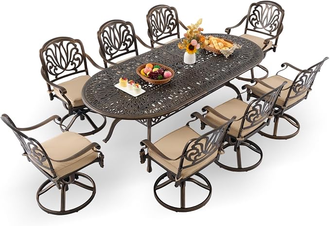 9-Piece Cast Aluminum Patio Furniture, Outdoor Dining Sets by Unknown