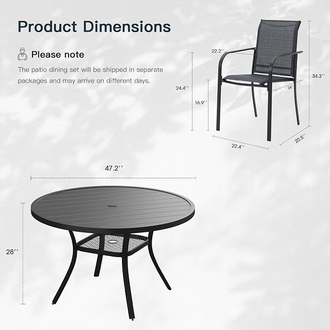 VICLLAX 7 Pieces Patio Outdoor Dining Set, 47.2" Round Metal Table - Image 2