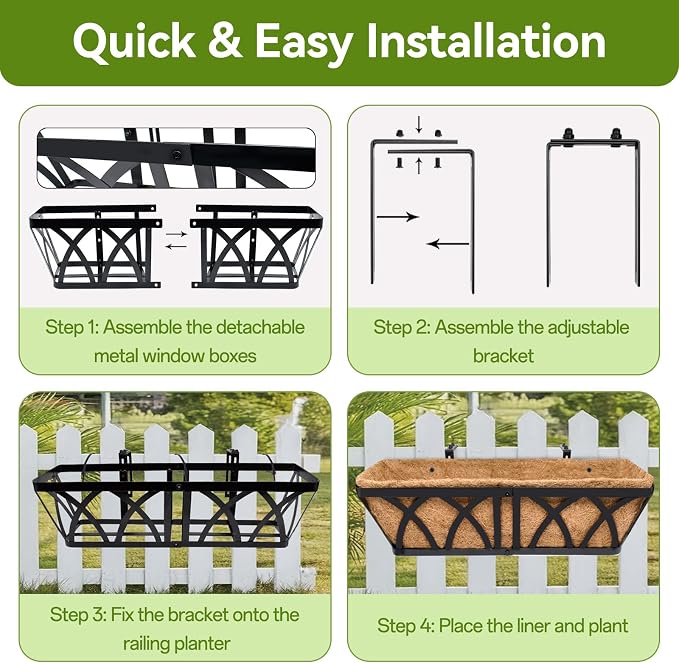 Halatool 2 Pack Heavy-Duty Metal Deck Railing Planter Box, 24 Inch - Image 6