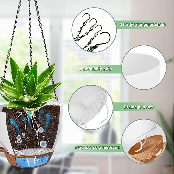 3 Pack Hanging Planter Indoor Outdoor Flower Pots 7/6.5/5 Inch, Self-Watering - Image 2