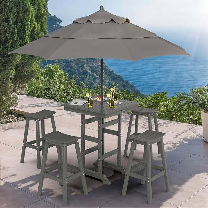 VINGLI 5-Piece Outdoor Bar Table and Chairs Set, Poolside | Bar Height Bistro - Image 2