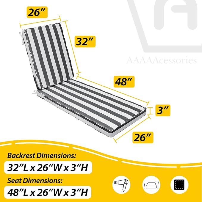 AAAAAcessories Outdoor Chaise Lounge Cushions, Waterproof Patio Furniture - Image 5