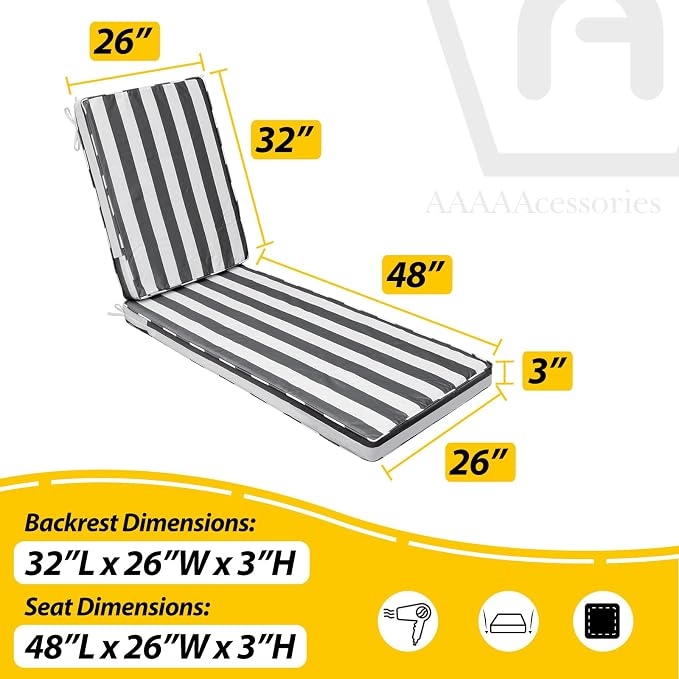 AAAAAcessories Outdoor Chaise Lounge Cushions, Fade-Resistant, Waterproof Patio - Image 5