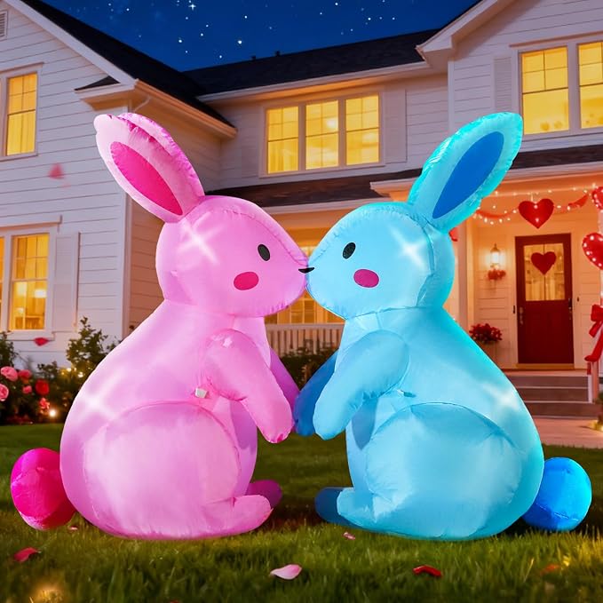 Domkom 6FT Long Easter Inflatable Bunnies Outdoor Decorations, Build-in LED - Image 3