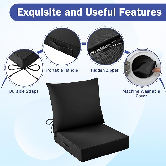 Outdoor Seat Cushion Set, Waterproof & Fade Resistant Patio Chair Cushions - Image 5