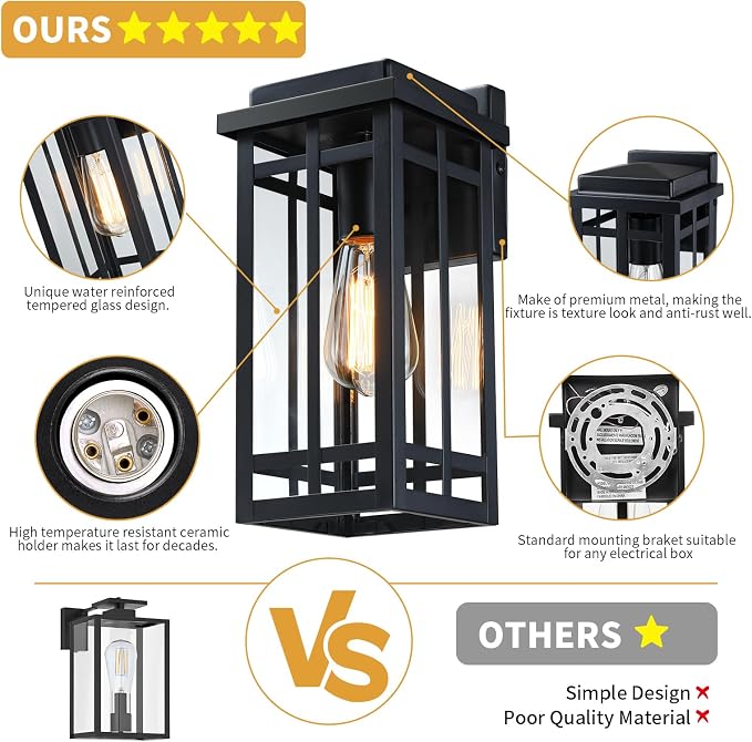 12'' Outdoor Wall Light Fixtures 2 Packs, Exterior Lighting Fixtures Wall - Image 4