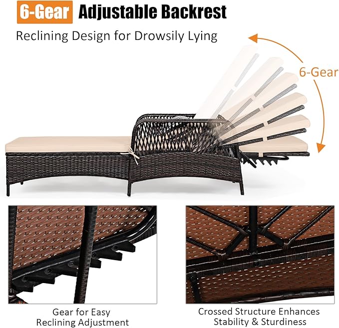 Tangkula Wicker Chaise Lounge Outdoor, Patio Rattan Reclining Chaise - Image 5