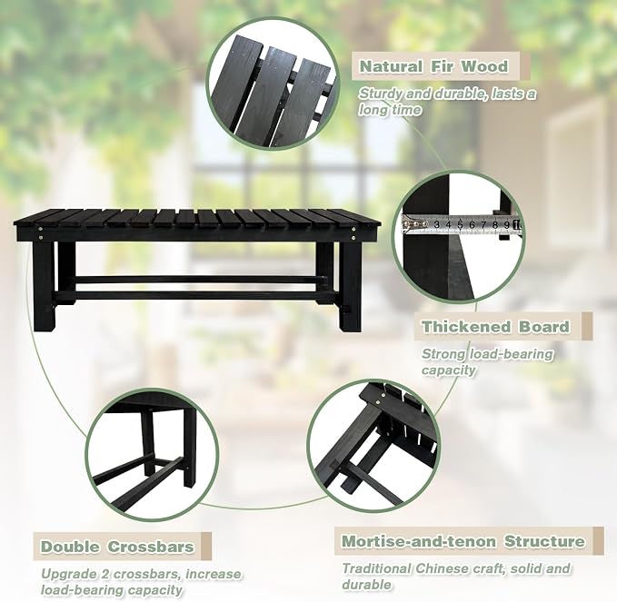 Outdoor Garden Bench, 3-Person Wood Patio Bench Weatherproof Outdoor Backless - Image 3