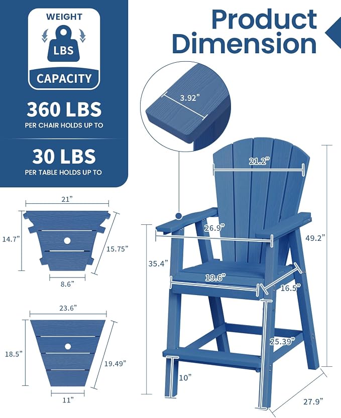 Ciokea Tall Adirondack Chairs Set of 2, HDPE Outdoor High Back Adirondack Chair - Image 2