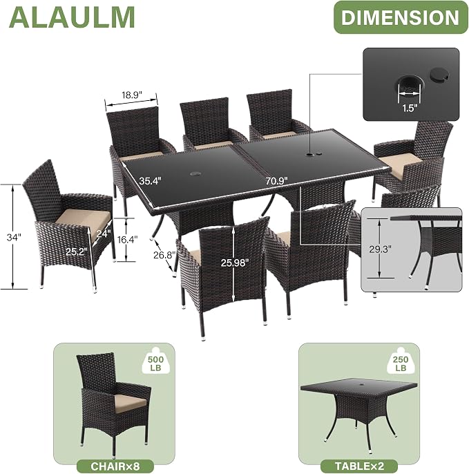 ALAULM 10 Piece Outdoor Patio Dining Set - Image 5