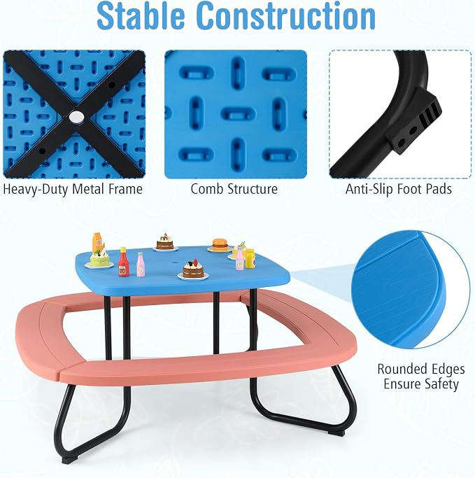 HONEY JOY Kids Picnic Table, 8 Person Toddler Outdoor Table and Chair Set - Image 7