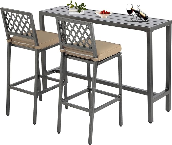 3-Piece Outdoor Patio Bar Set, Bar Height Patio Dining Set, Weather-Resistant by Sumshadow