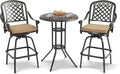 3-Piece Cast Aluminum Patio Bar Set, Outdoor Round High Top Table & 2 Swivel by Sumshadow