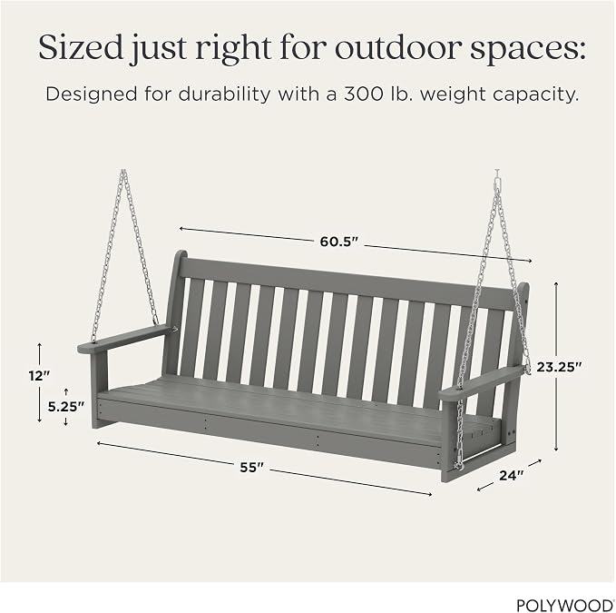 POLYWOOD GNS60GY Vineyard 60" Swing, Slate Grey - Image 3