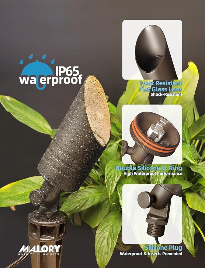MALORY Brass Landscape Spotlight, 12V AC/DC Low Voltage LED Landscape Lighting - Image 2