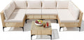 Devoko Patio Furniture Set 7 Piece Outdoor Sectional Sofa Hollow Rattan Patio by DEVOKO