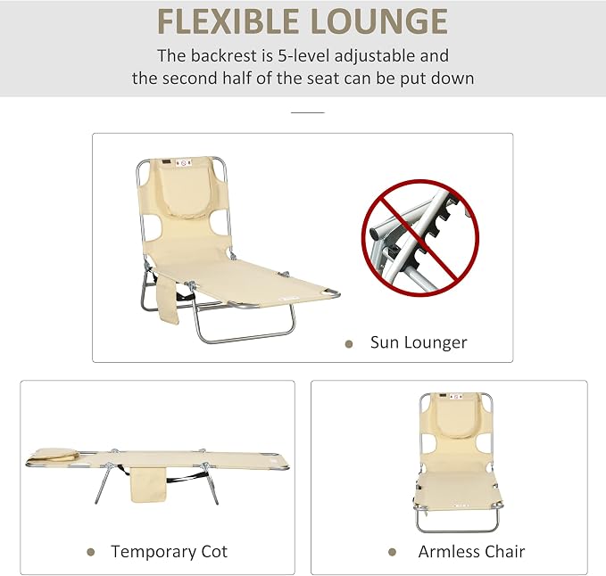 Outsunny Folding Beach Lounge Chair - Image 4