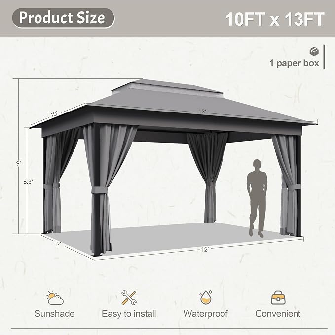 Devoko Outdoor Gazebo for Patio 10'x 13' Heavy Duty Metal Frame Canopy - Image 4