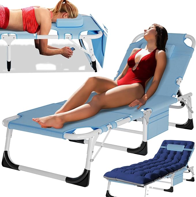 MOPHOTO Beach Lounge Chair, 5-Position Adjustable Tanning Chair by MOPHOTO
