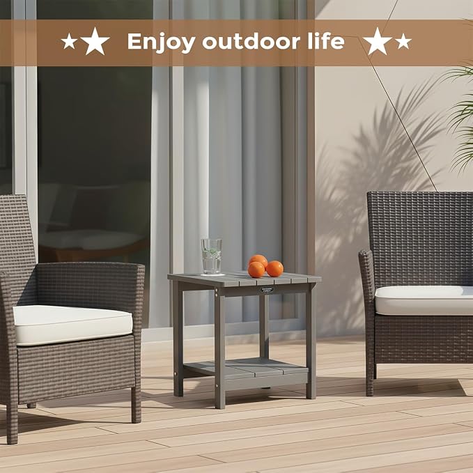 Square Outdoor Side Table Adirondack Side Table, Water-resistant & 2-Tier Small - Image 9
