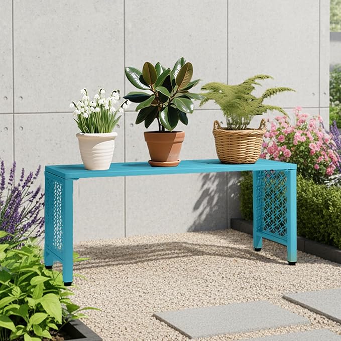 VINGLI 40in Outdoor Metal Bench, All-Weathe Backless Patio Bench - Image 2