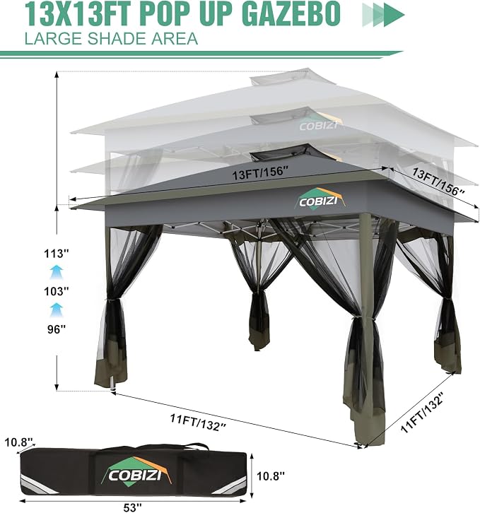 COBIZI Gazebo 13x13 Pop Up Canopy, Gazebos on Clearance - Image 3