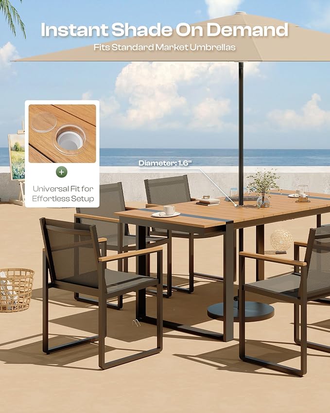 Outdoor Dining Set, HDPS + Aluminum Patio Table and Chairs Set - Image 2