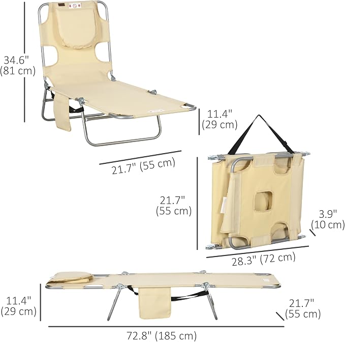 Outsunny Folding Beach Lounge Chair - Image 3