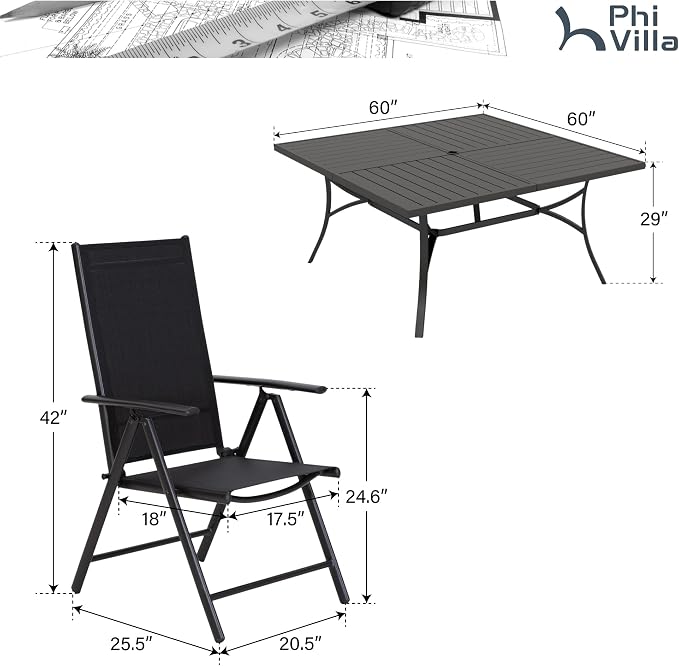PHI VILLA 9 Piece Patio Dining Set, Outdoor Dining Furniture Patio Table Set - Image 7