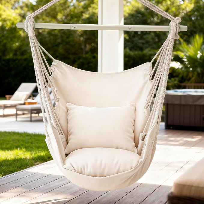 MoNiBloom Hammock Chair Hanging Rope Swing w/2 Cushions, Boho Macrame Hanging - Image 3