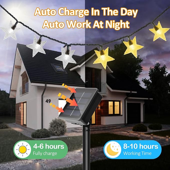 Twinkle Solar Star String Lights Outdoor Waterproof Fairy Lights 39FT 100 LED - Image 4