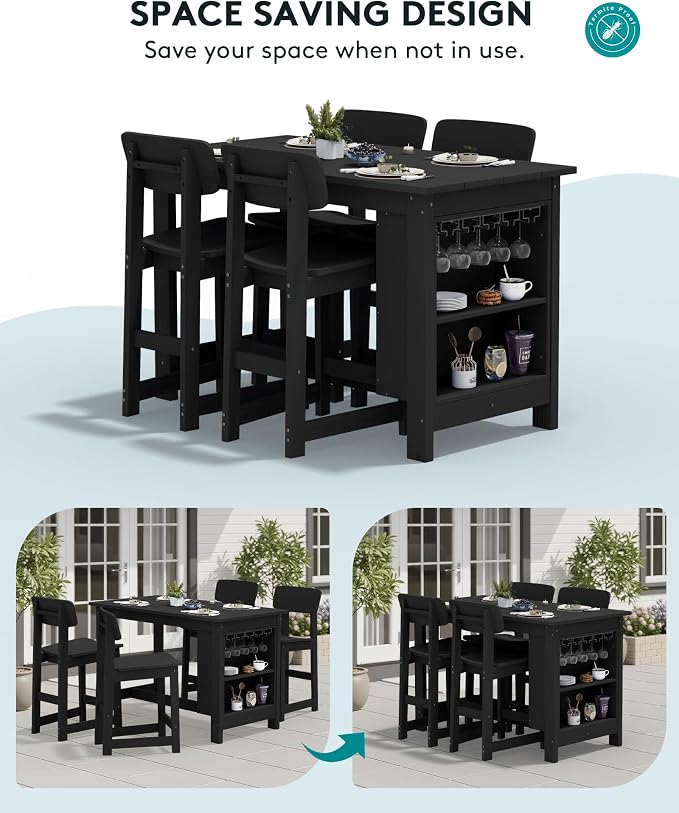 SERWALL Outdoor Bar Table and Chairs Set, 5-Piece HDPE Counter Height Patio - Image 5